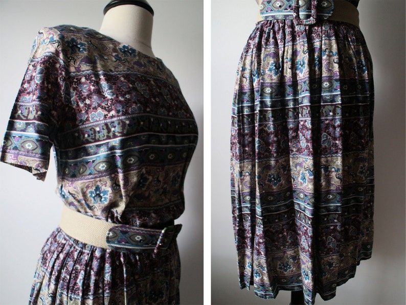 Vintage Another Thyme Boho Printed Belted Dress Size 12 - Etsy