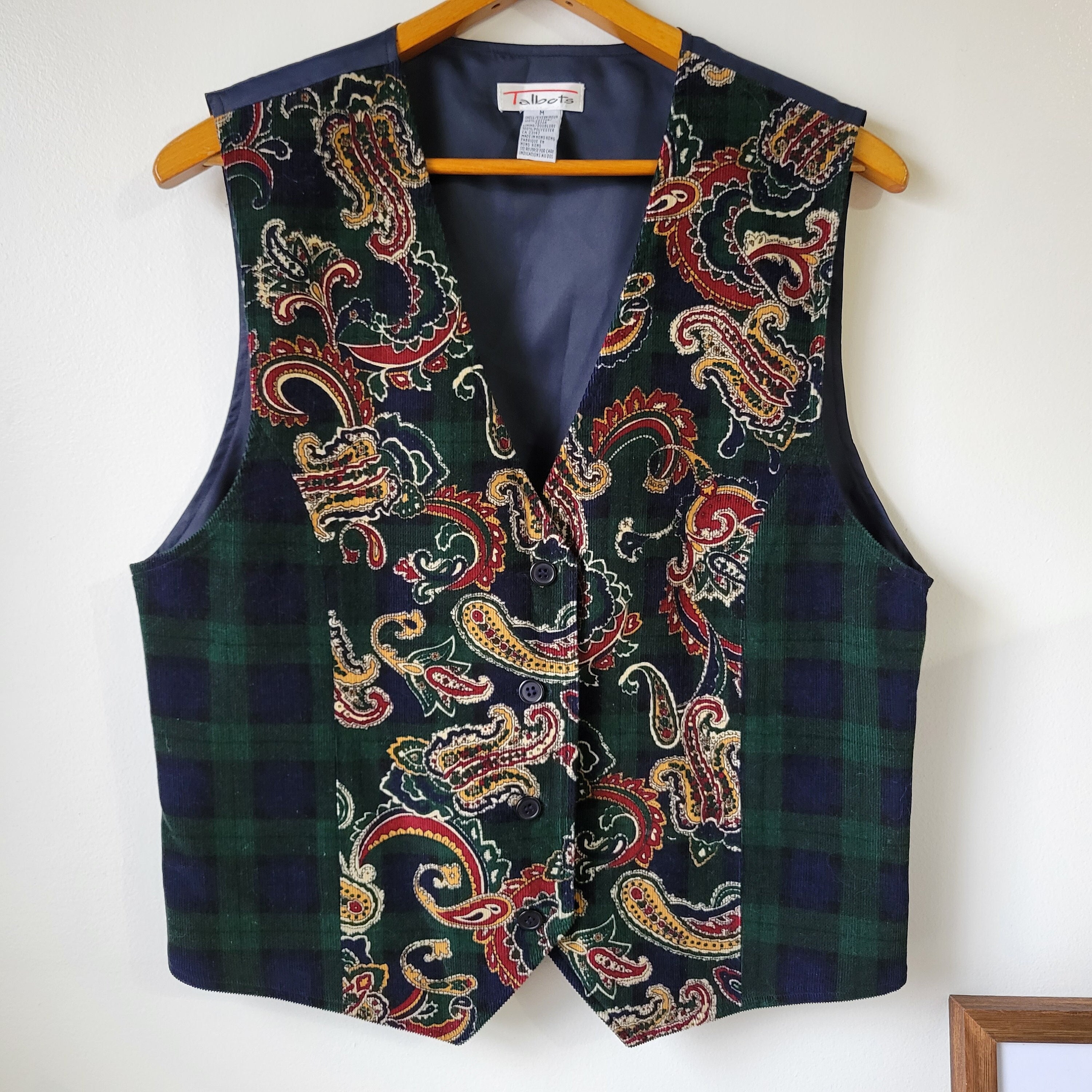 Vintage Talbots Boho Paisley and Plaid Vest Size M Etsy
