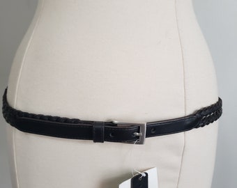 Vintage NOS United Colors of Benetton Black Genuine Leather Braided Double Belt Sz L