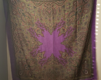 Vintage Patricia Paris Purple Paisley Large Handkerchief Scarf Made in Italy