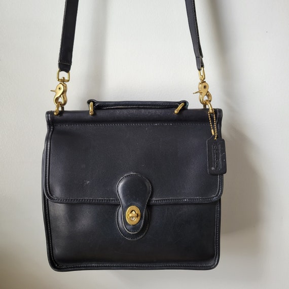 バッグ Vintage COACH Willis 9870 Black USA Vintage COACH Black Leather COURT SHOULDER CROSSBODY PURSE