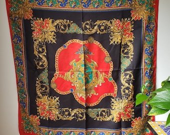 Vintage rot schwarz Gold Reiten großen Schal