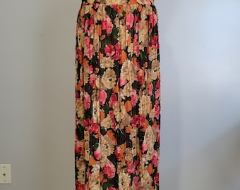 Vintage Kathy Lee Crinkle Floral Fall foliage Semi Sheer Maxi skirt M