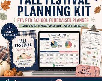 Fall Festival Planning Kit, PTA PTO Fundraiser Event Budget Tracker (PDF)