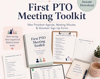 First Board Meeting Toolkit for PTO Presidents, Agenda & Minutes Template, Volunteer Sign Up Form