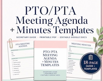 Meeting Agenda and Minutes Template for PTO PTA | Editable Google Sheets for Boards