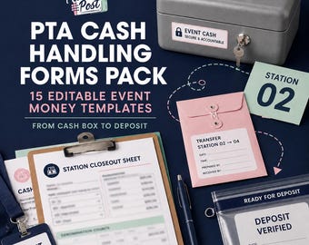 PTA Cash Handling Forms Pack: 15 Editable Event Money Templates