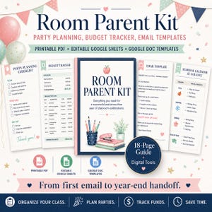 Kit para padres de clase / Planificador de fiestas de clase, registro de presupuesto y plantillas de correo electrónico, PDF imprimible