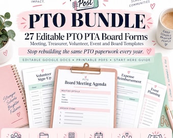 27 Editable PTO PTA Board Forms Bundle – Meeting, Treasurer, Event Templates (Digital Download)