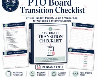 PTA Board Transition Kit | Officer Handoff Checklist & Binder Template