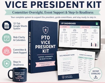 Vice President Kit for PTO PTA | Board Guide, Task Tracker and Email Templates