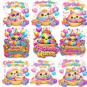 Birthday PNG Bundle, Kawaii Birthday Dumpling PNG, Cute Birthday Shirt Sublimation, Rainbow Party PNG
