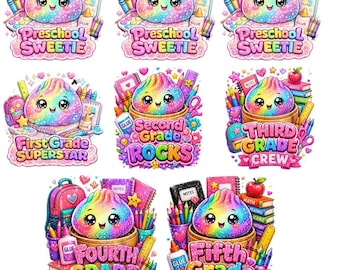 Cute Kawaii Dumpling Back to School PNG Bundle, Preschool to 5th Grade Shirt PNG, Teacher Sublimation Design, Instant Download