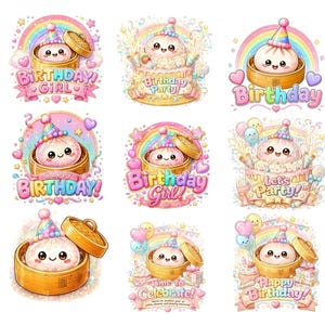 Kawaii Birthday Dumpling PNG Bundle  | Digital Download