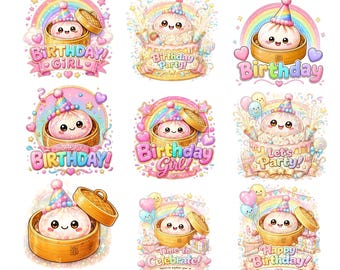Kawaii Birthday Dumpling PNG Bundle  | Digital Download