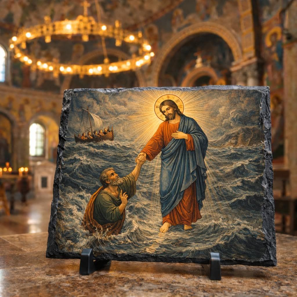 Orthodox Byzantine Jesus Saves Peter Walking on Water Rock Slate Plaque ...
