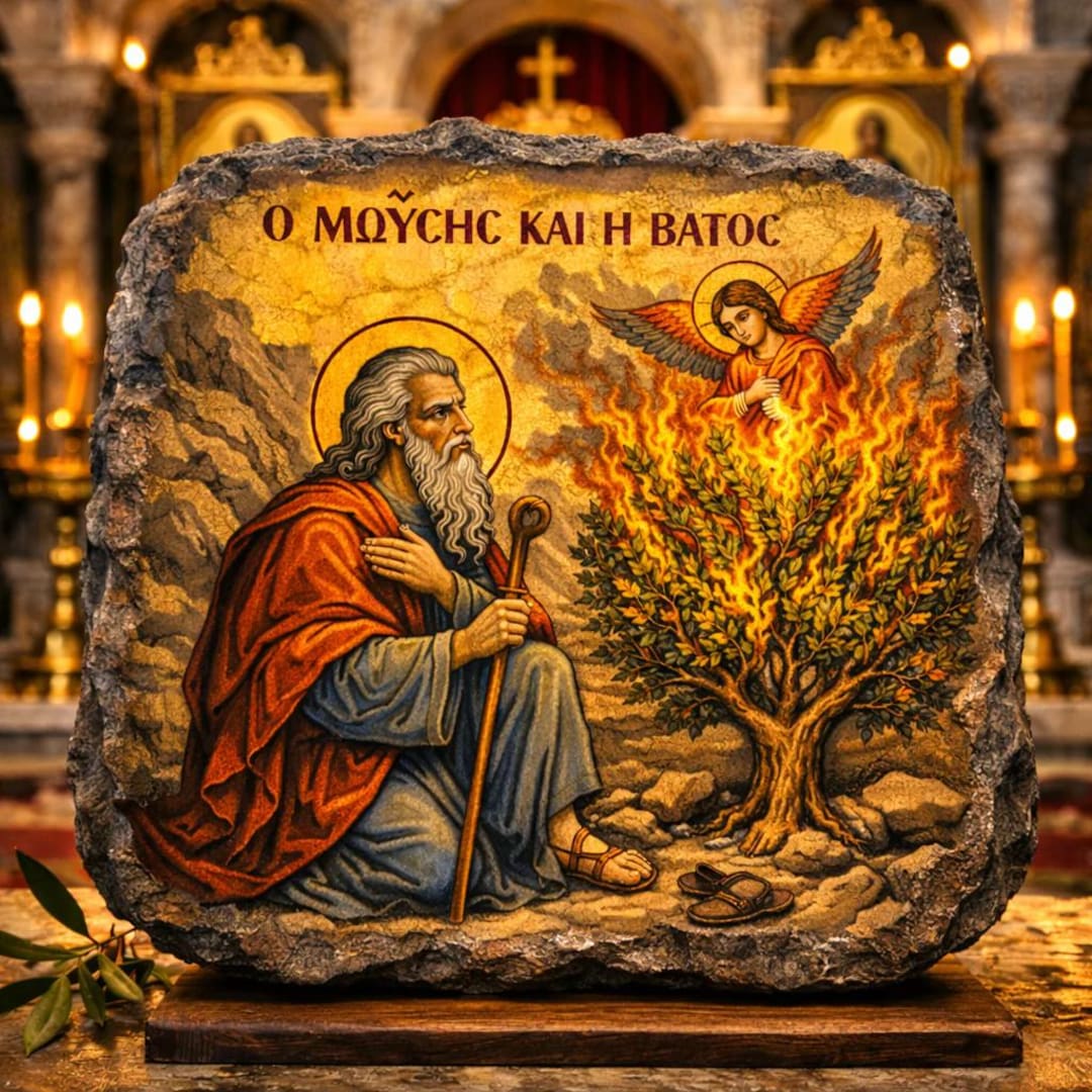 Greek Orthodox Icon Slate Moses and the Burning Bush Byzantine ...