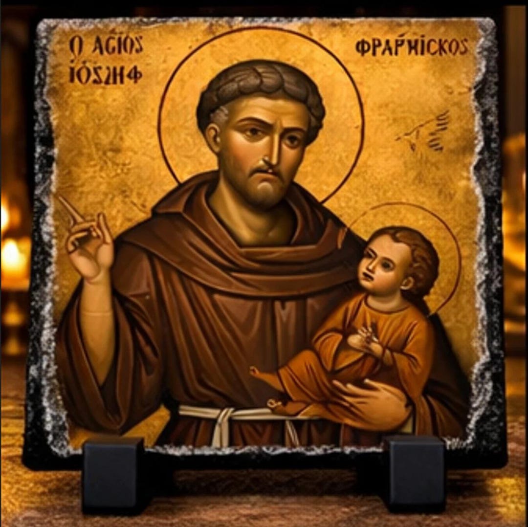St Francis of Assisi Orthodox Icon Rock Slate Plaque Christian ...