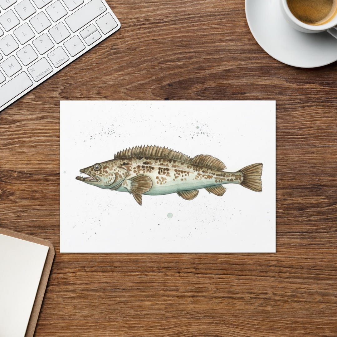 Lingcod Fish Drawing Lingcod Fine Art Illustration Card - Pacific Northwest Marine Life ...