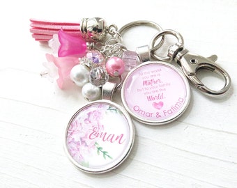 Flower keychain, Grandmother Personalized bag charm, Custom keepsake for nana of grandchildren