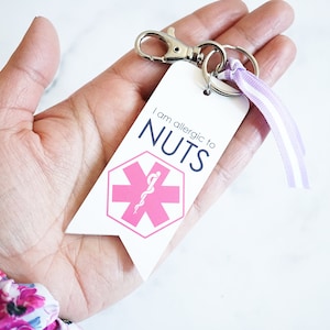 Porte-clés Alerte médicale pour enfants, alerte d'allergie personnalisée, étiquette d'alerte personnalisée pour sac à lunch pour enfant, avertissement de diabète en cas d'allergie alimentaire aux noix