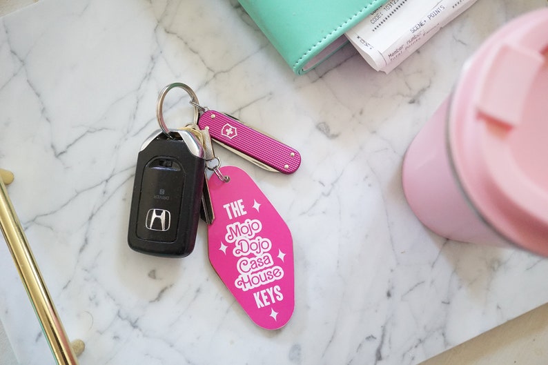 Motel keychain Pink, Hot Pink accessories, Hotel key tag, Pink aesthetic, Mojo Dojo Casa House image 6