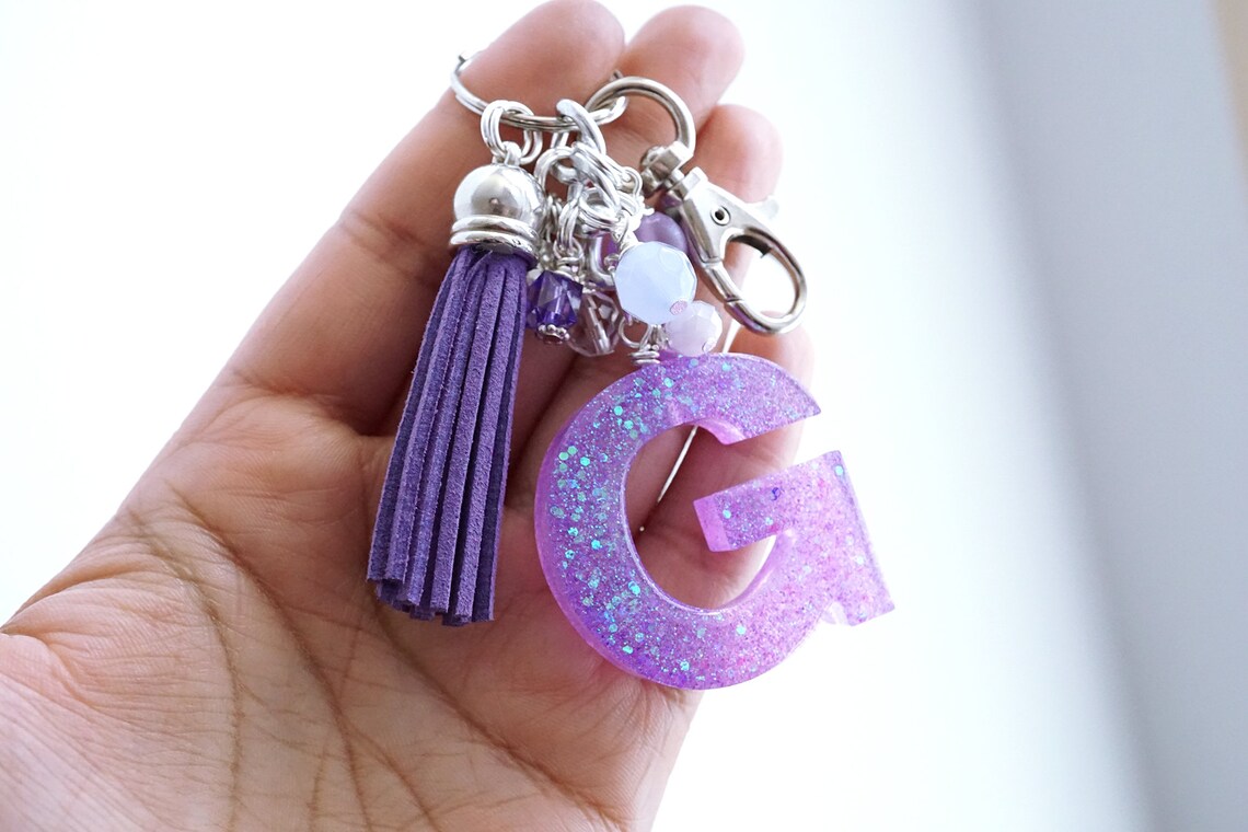 Glitter Initial Keychain for teenage girls Resin Backpack Etsy