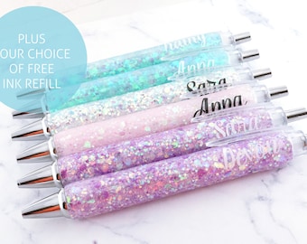 Glitter Pen, Personalized pen with name for girls, Personalized teacher Pen, Custom planner pen stationery, Custom retractable pen