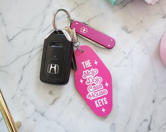 Motel keychain Pink, Hot Pink accessories, Hotel key tag, Pink aesthetic, Mojo Dojo Casa House