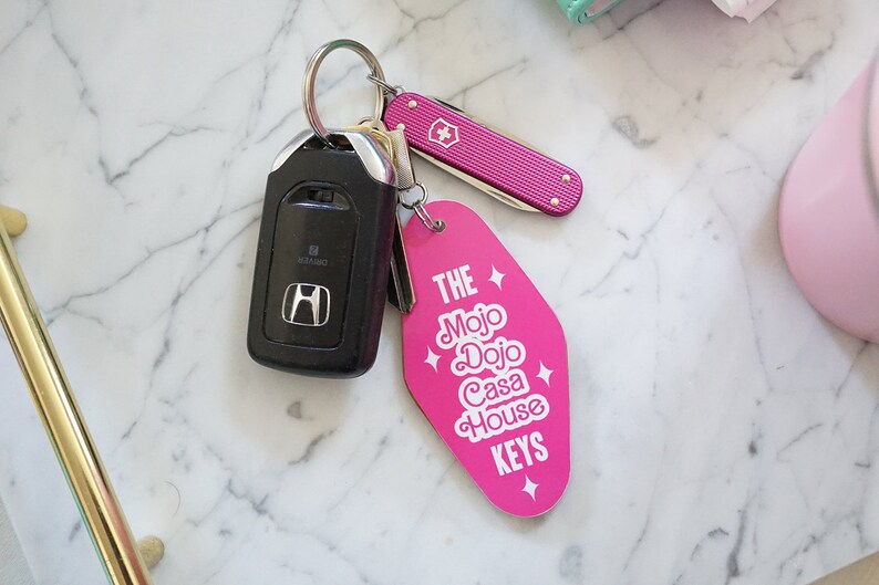 Motel keychain Pink, Hot Pink accessories, Hotel key tag, Pink aesthetic, Mojo Dojo Casa House image 1