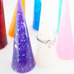 Resin Galaxy Ring Cone Jewelry Holder, CUSTOM Ring Bomb Rep Ring Cone, slim slanted ring cone, ring display vanity decor prop for rings image 6