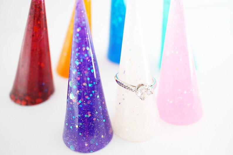Resin Galaxy Ring Cone Jewelry Holder, CUSTOM Ring Bomb Rep Ring Cone, slim slanted ring cone, ring display vanity decor prop for rings image 6