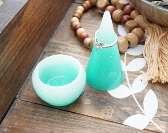 Ring Cone Set, turquoise ombre vanity decor jewelry display, ring holder