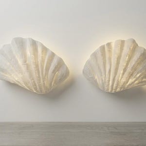A pair of Luxury Clam Shell Coastal Wall Sconce Pair - renter friendly- lightweight - easy to hang