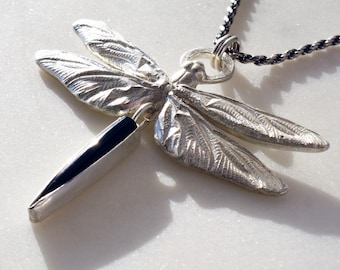 Argentium Silver and Black Onyx Dragonfly Pendant Necklace