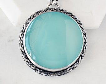 Aqua Chalcedony Pendant Necklace