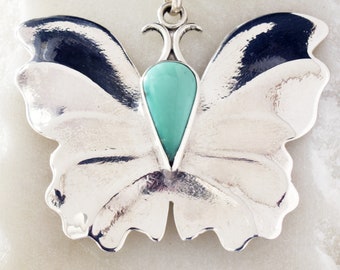 Broken Arrow Variscite Butterfly Pendant Necklace