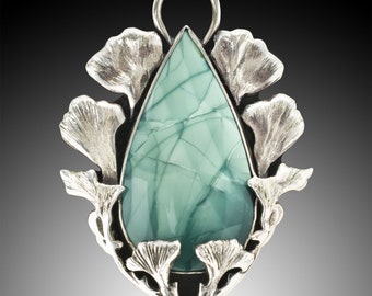 Morrisonite Jasper with Ginkgo Leaves Pendant Necklace