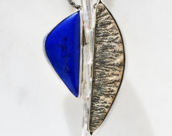 Lapis Lazuli and Dendritic Limestone Pendant Necklace