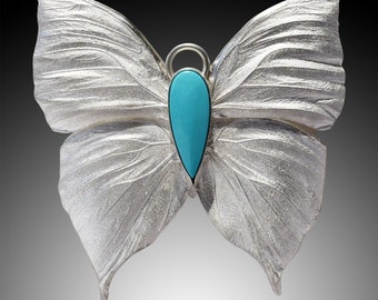 Kingman Turquoise Butterfly Pendant Necklace