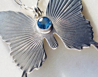 Blue Topaz Butterfly Pendant Necklace