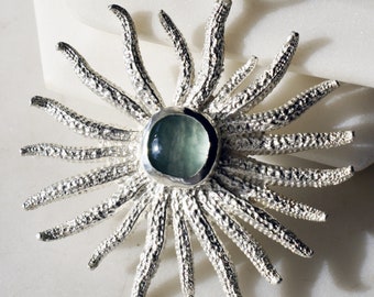 Aquamarine Sunflower Sea Star Pendant Necklace