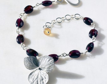 Hydrangea & Rhodolite Garnet Bracelet