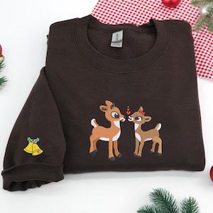 Reindeer Christmas Embroidered Sweatshirt - Womens Christmas Sweatshirt - Rudolph Sweatshirt - Winter Sweatshirt - Best Christmas Gift