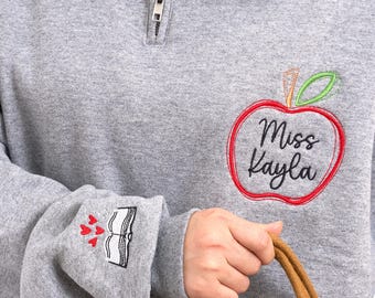 Embroidered Teacher Quarter Zip Sweatshirt - Personalized Teacher Name Sweatshirt - School Teacher Sweatshirt - Teacher Appreciation Gift