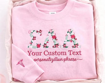 Felpa personalizzata con ricamo floreale universitario - Felpa per studenti dell'ultimo anno della confraternita - Felpa con fiori per le scuole superiori - Merchandising floreale della confraternita