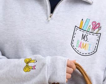 Custom Embroidered Teacher Quarter Zip – Personalized School Sweatshirt
