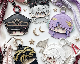 Love and Deepspace Inspired Leather Bag Charm Set Sylus Caleb Rafayel Zayne Xavier Handmade Rope Charm Keychain Fan Gift