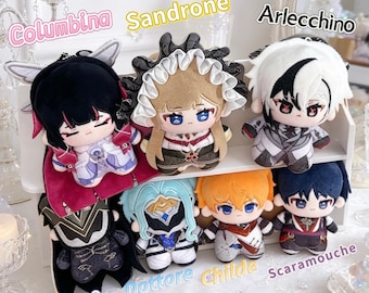 Genshin Impact Plush Doll 10cm Fatui Harbingers Plushie Columbina Sandrone Arlecchino Childe Scaramouche Anime Game Gift