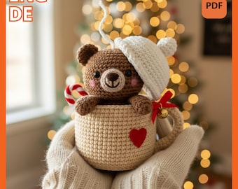 Gingerbread Cocoa Bear Deluxe Crochet Pattern – Amigurumi Bear in Mug with Pocket